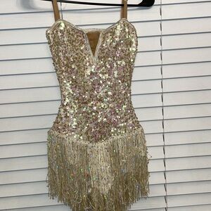 Awish Come True Champagne Colored Sequined Dance Costume